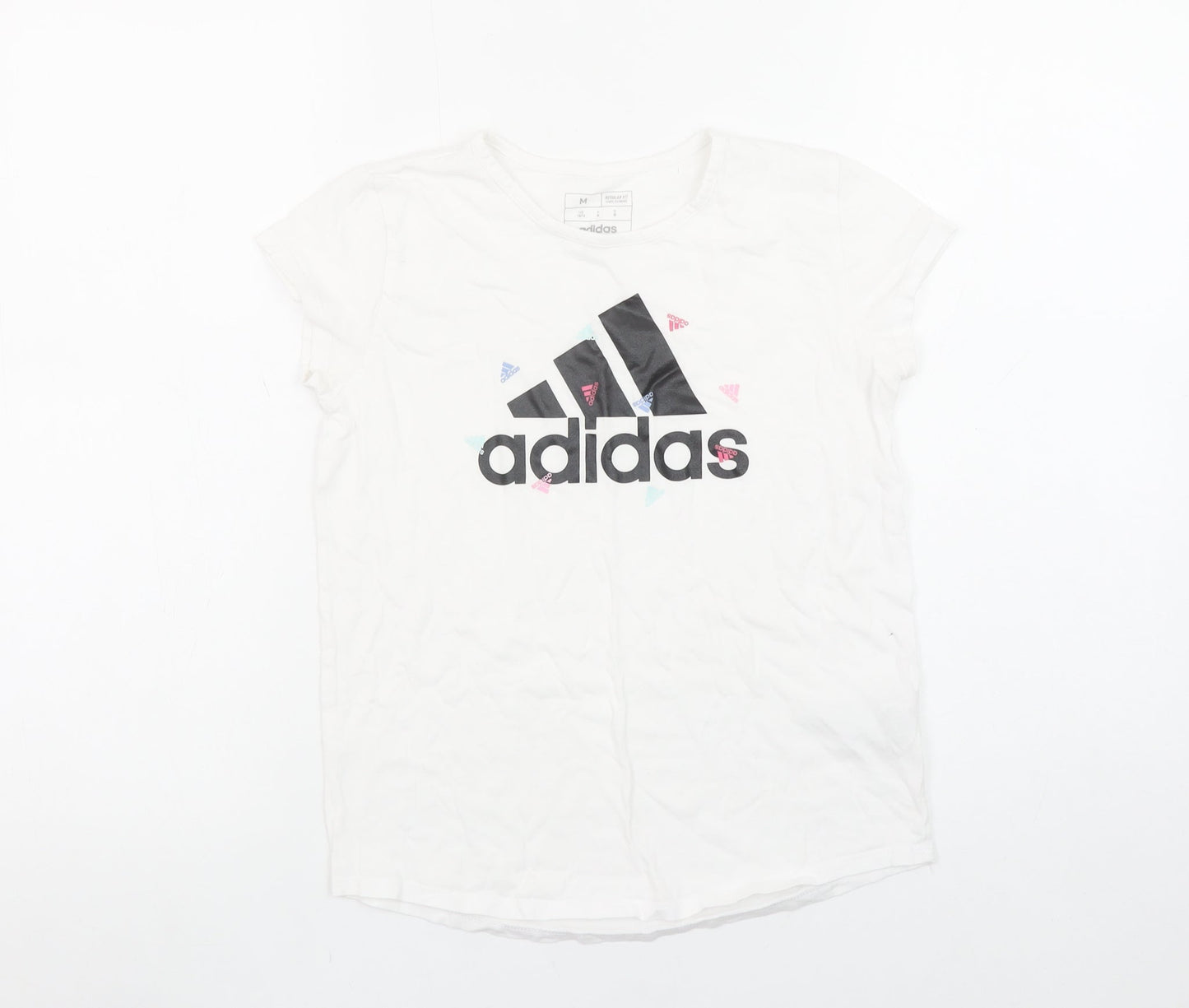 Adidas Girls White Graphic Logo Regular Fit Cotton T-Shirt - 12 Years