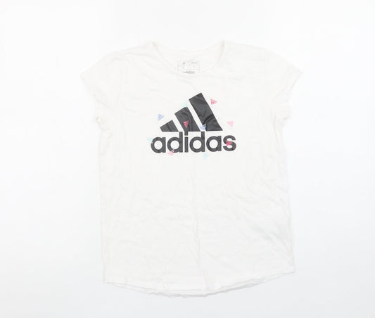 Adidas Girls White Graphic Logo Regular Fit Cotton T-Shirt - 12 Years