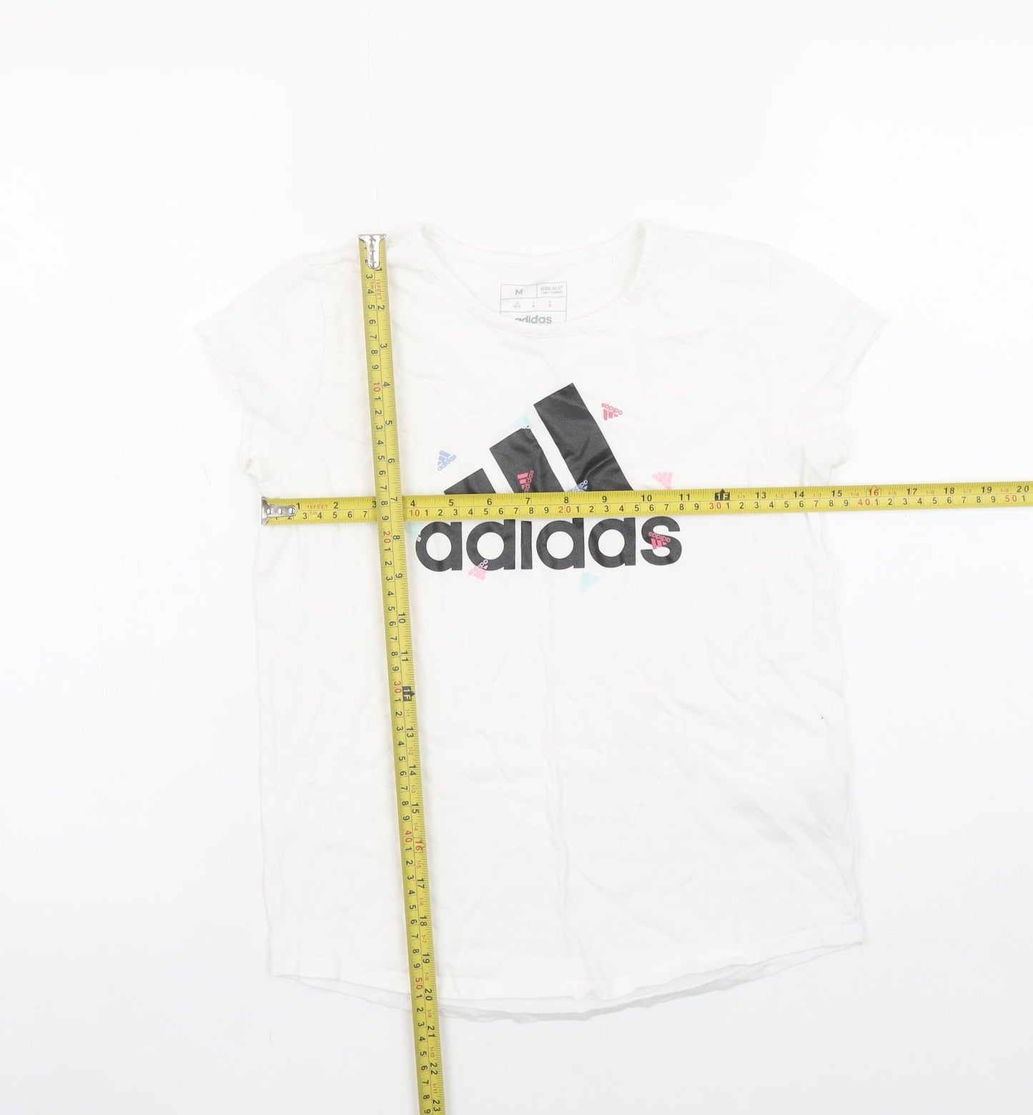 Adidas Girls White Graphic Logo Regular Fit Cotton T-Shirt - 12 Years