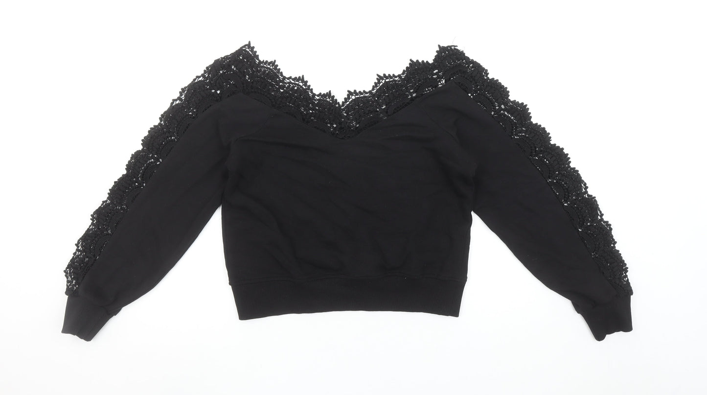 River Island Womens Black Lace Trim Pullover Sweatshirt XS
