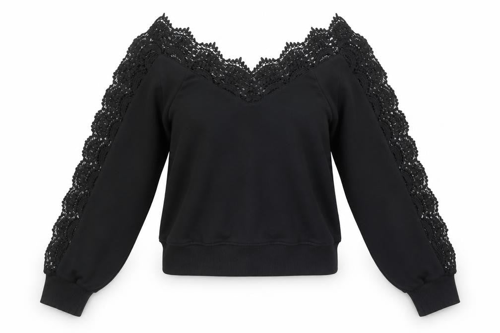 River Island Womens Black Lace Trim Pullover Sweatshirt XS