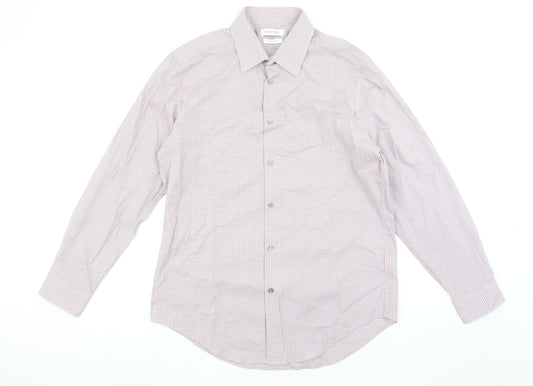 Calvin Klein Men’s Pink Slim Fit Stretch Check Shirt Size L 16” Collar