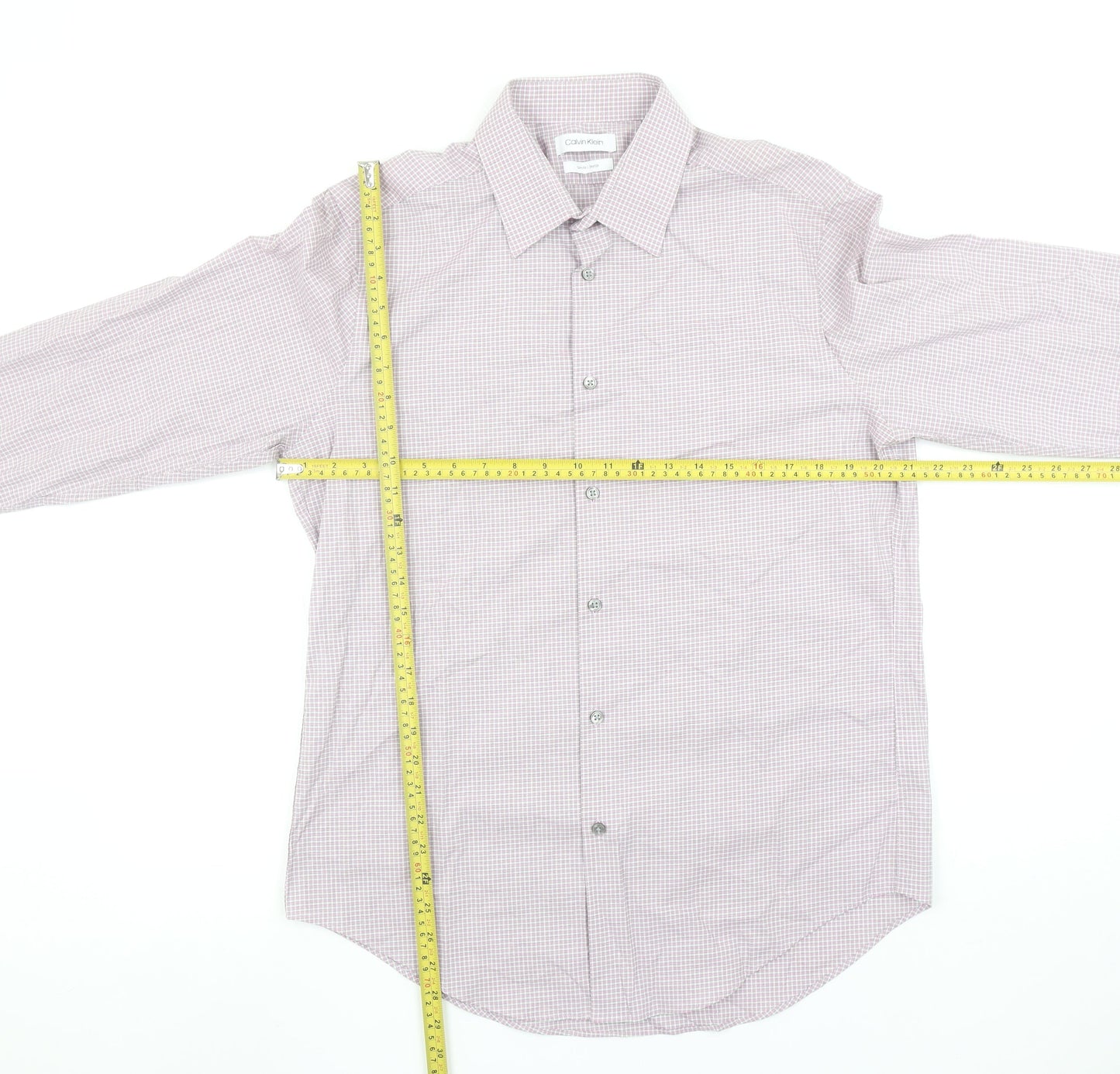 Calvin Klein Men’s Pink Slim Fit Stretch Check Shirt Size L 16” Collar