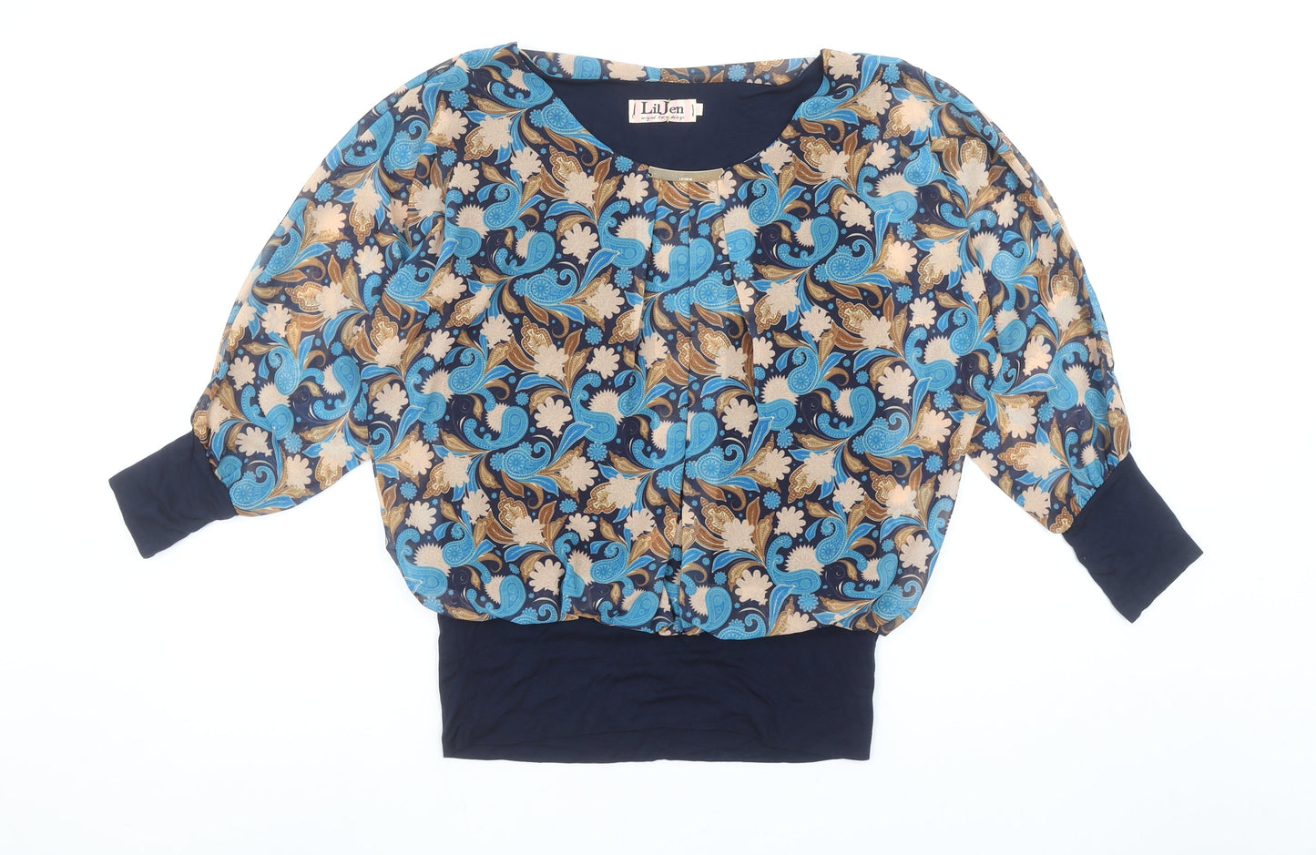 LilJen Women's Blue Paisley Tunic Blouse Size M Lightweight Chiffon Top
