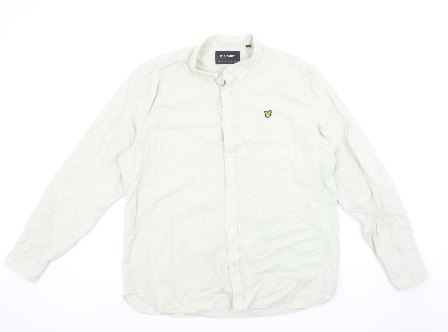 Lyle & Scott Men's Beige Linen Cotton Long Sleeve Button-Up Shirt XL