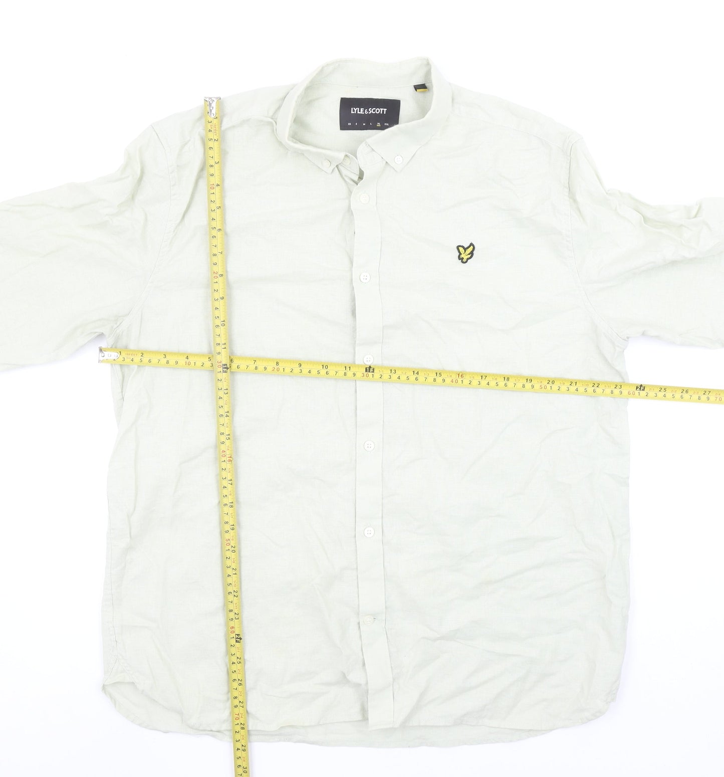Lyle & Scott Men's Beige Linen Cotton Long Sleeve Button-Up Shirt XL