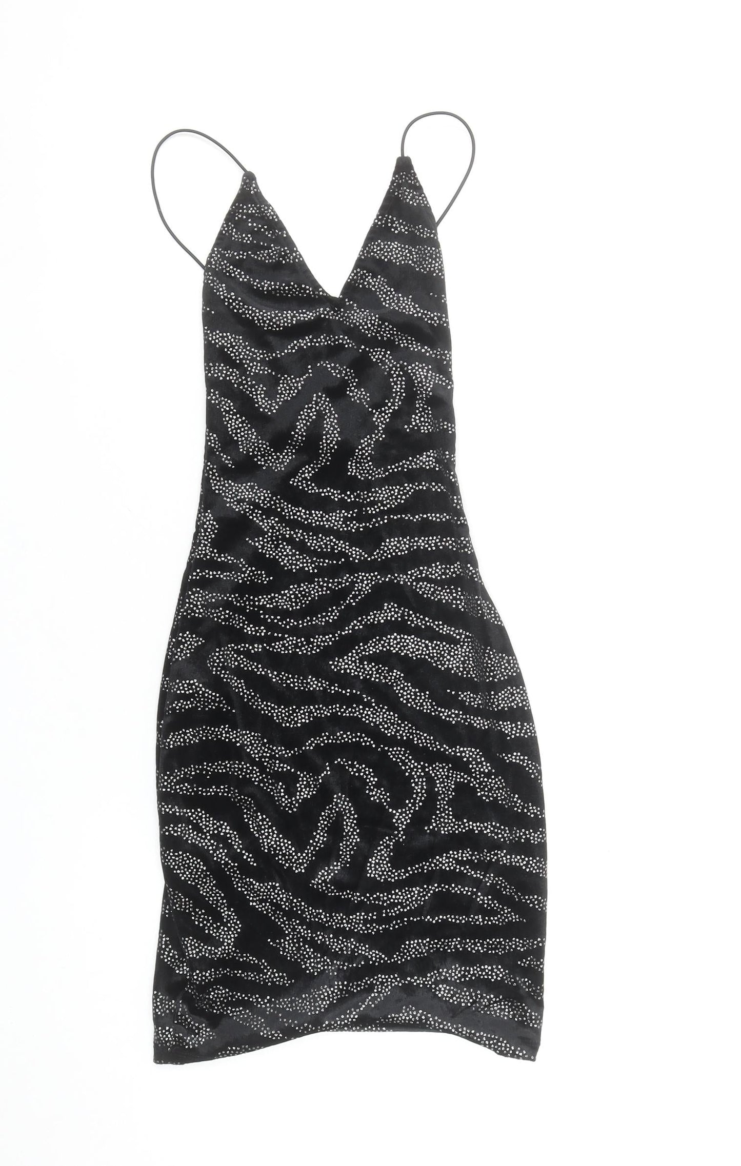 H&M Divided Women Black XS Sequin Velvet Bodycon Mini Dress