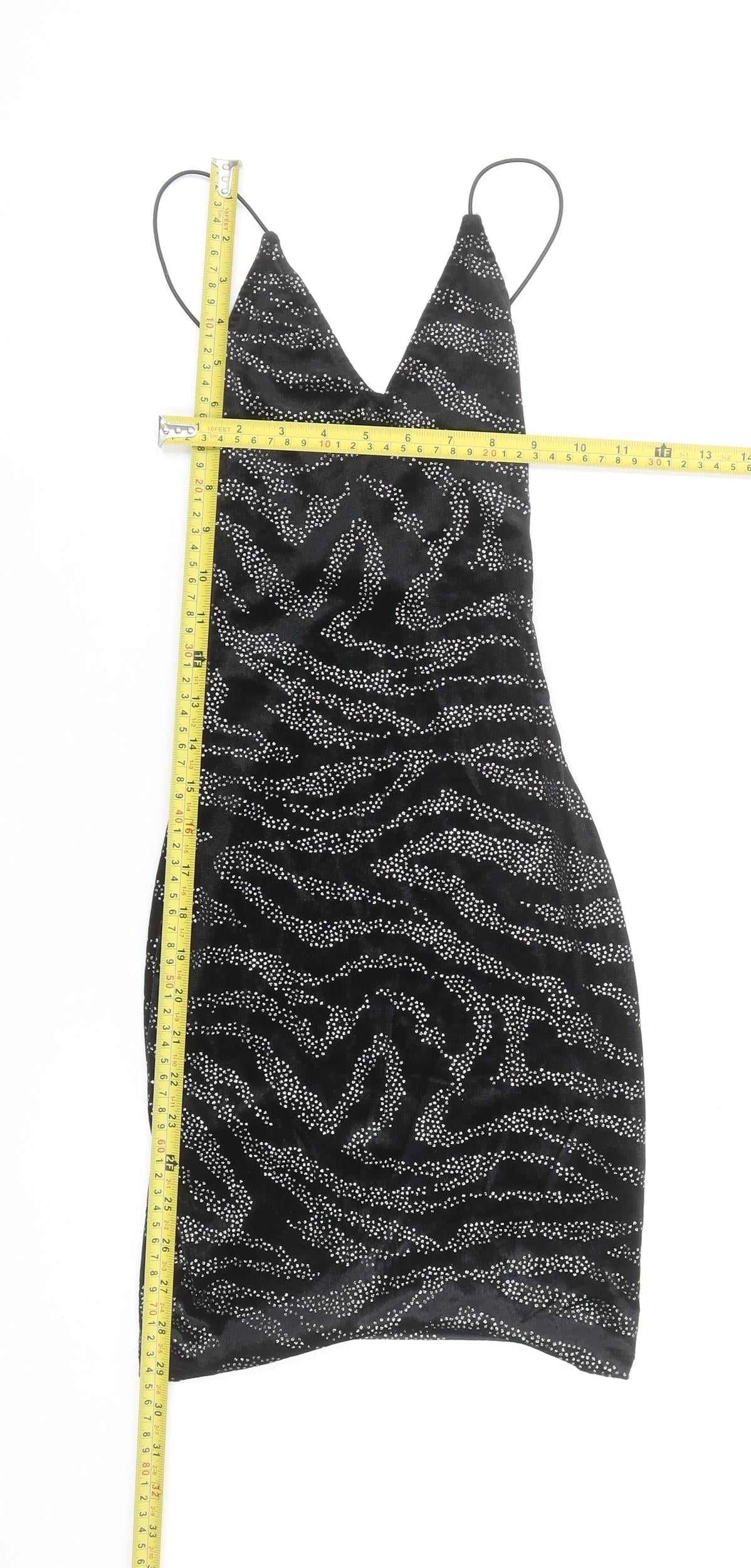 H&M Divided Women Black XS Sequin Velvet Bodycon Mini Dress