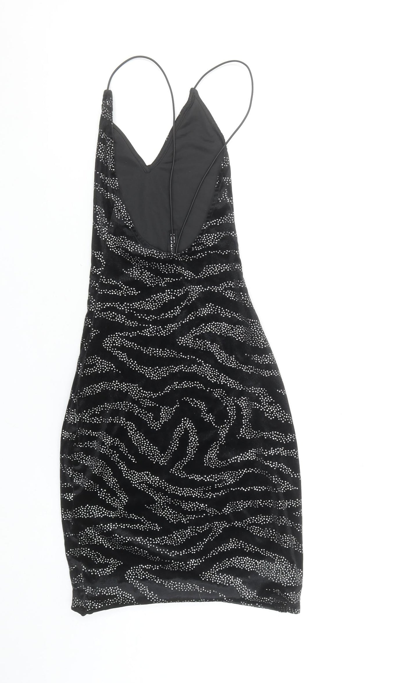 H&M Divided Women Black XS Sequin Velvet Bodycon Mini Dress