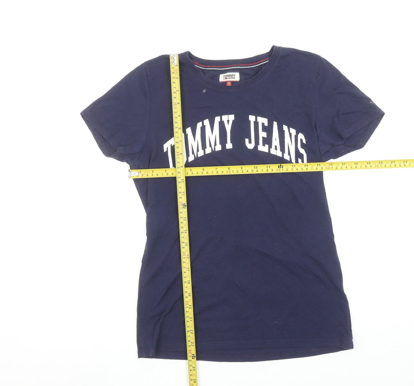 Tommy Jeans Womens Blue Cotton Logo T-Shirt Size S Casual Top