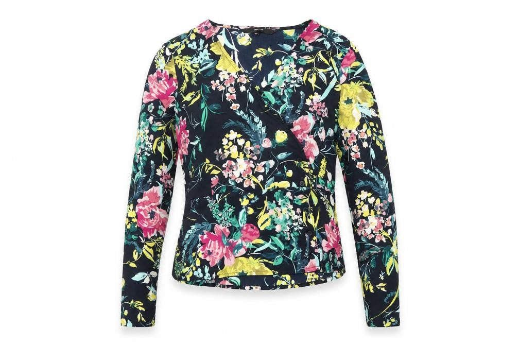 Vero Moda Womens Black Floral Wrap Blouse XS Long Sleeve Polyester