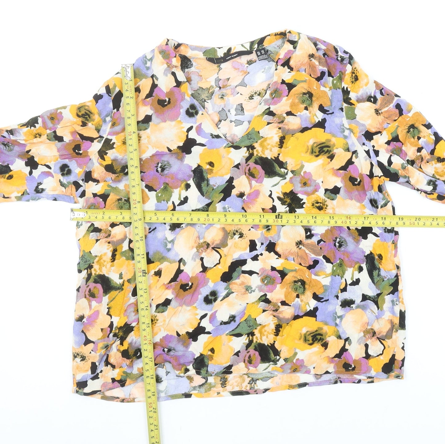 Vero Moda Women's Multicoloured Floral V-Neck Long Sleeve Tunic Blouse XS
