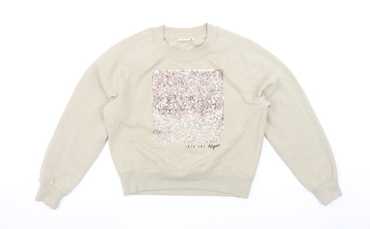 ONLY Life Beige Sequin Logo Womens Sweatshirt Size S