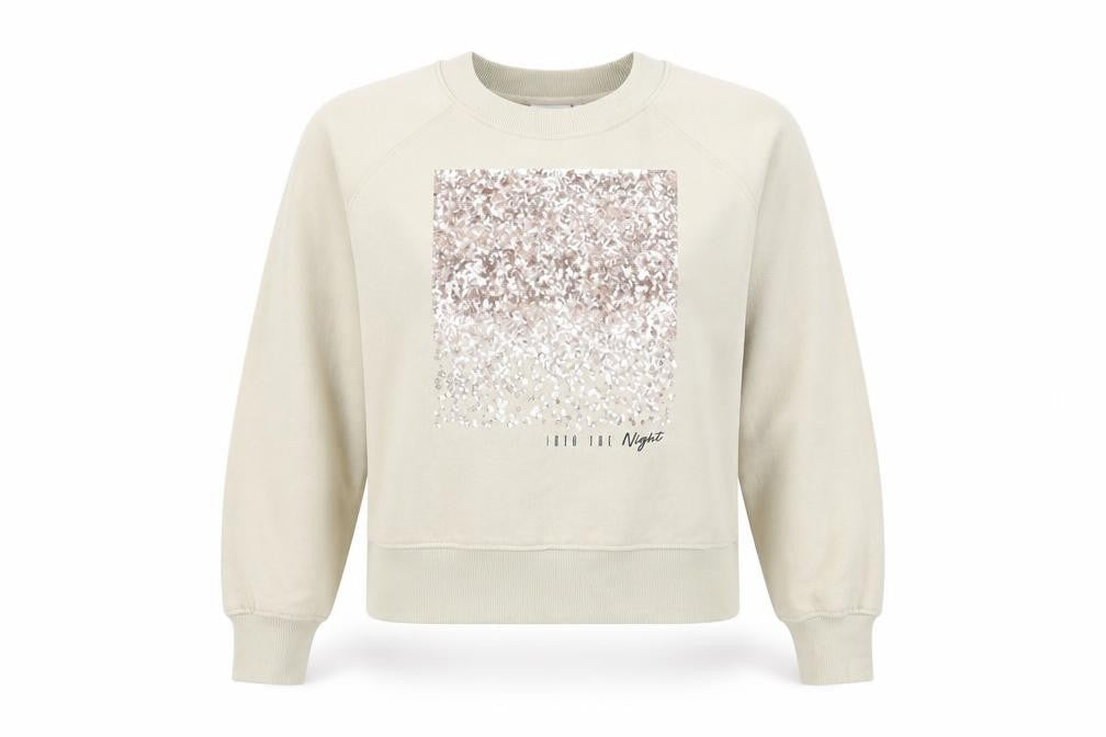 ONLY Life Beige Sequin Logo Womens Sweatshirt Size S