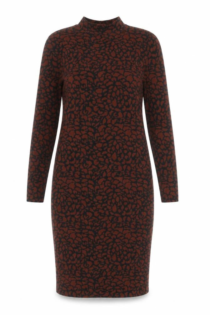 Front view of Jacqueline de Yong Women’s Brown Animal Print Bodycon Knit Dress M