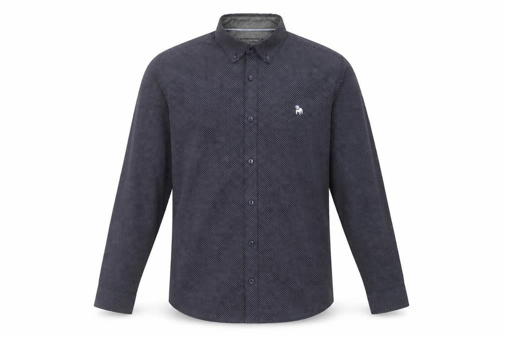 The Spitalfields Shirt Co. Men's Blue Patterned Long Sleeve Button-Up Shirt L