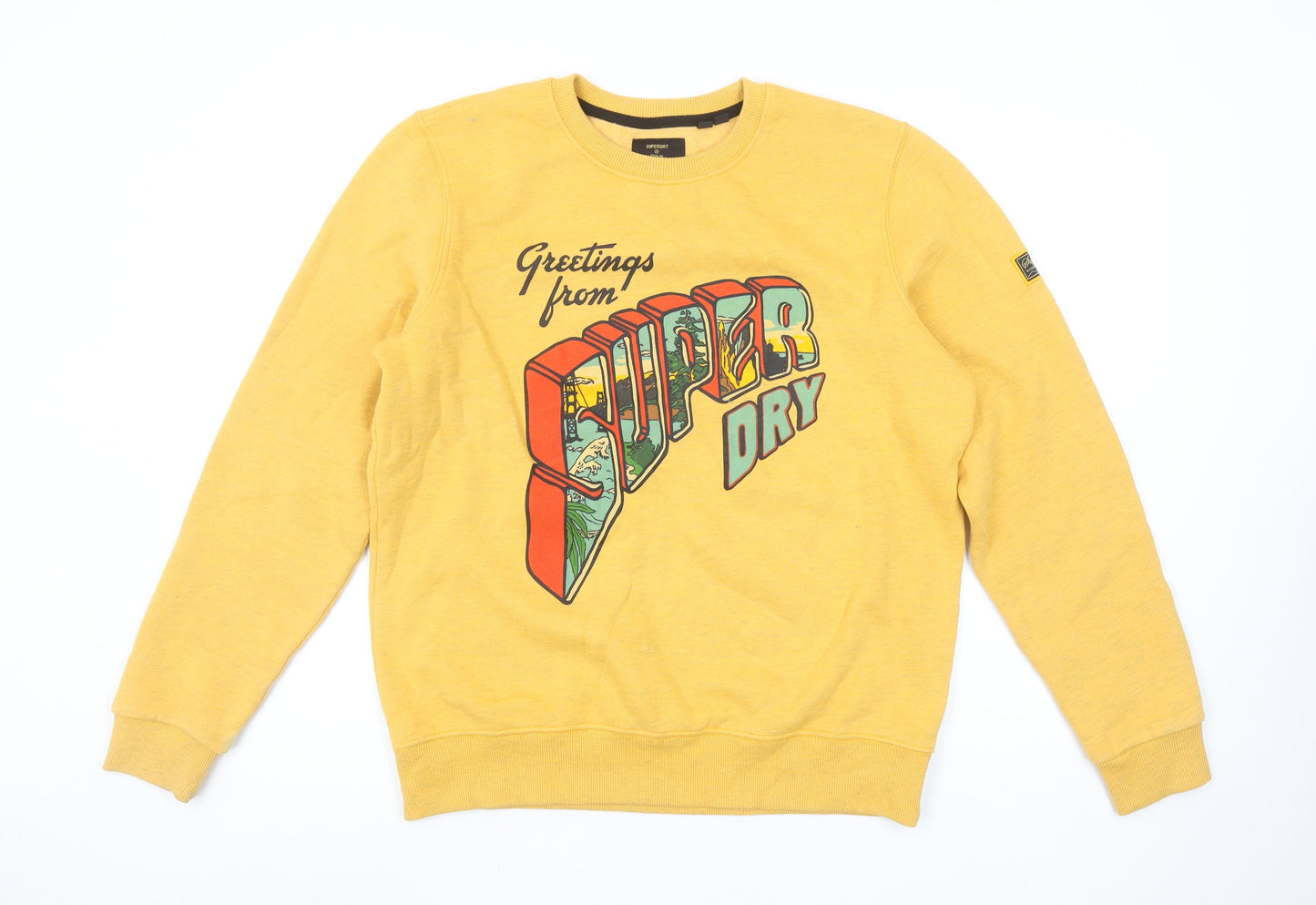 Superdry Women's Yellow Graphic Print Cotton Blend Sweatshirt UK10