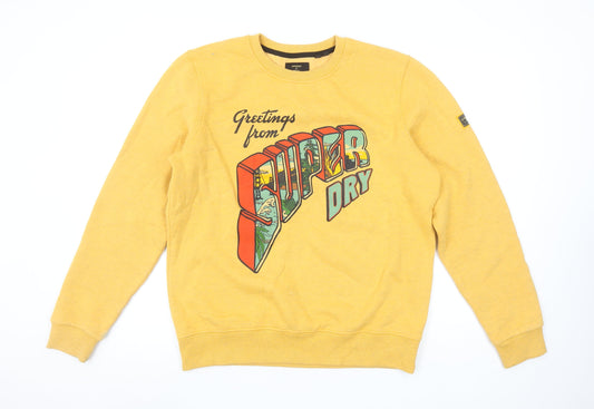 Superdry Women's Yellow Graphic Print Cotton Blend Sweatshirt UK10