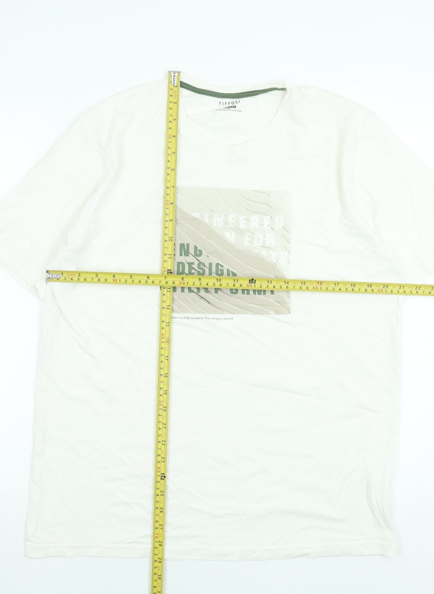 Tiffosi Men's White Graphic Cotton Crew Neck Short Sleeve T-Shirt L