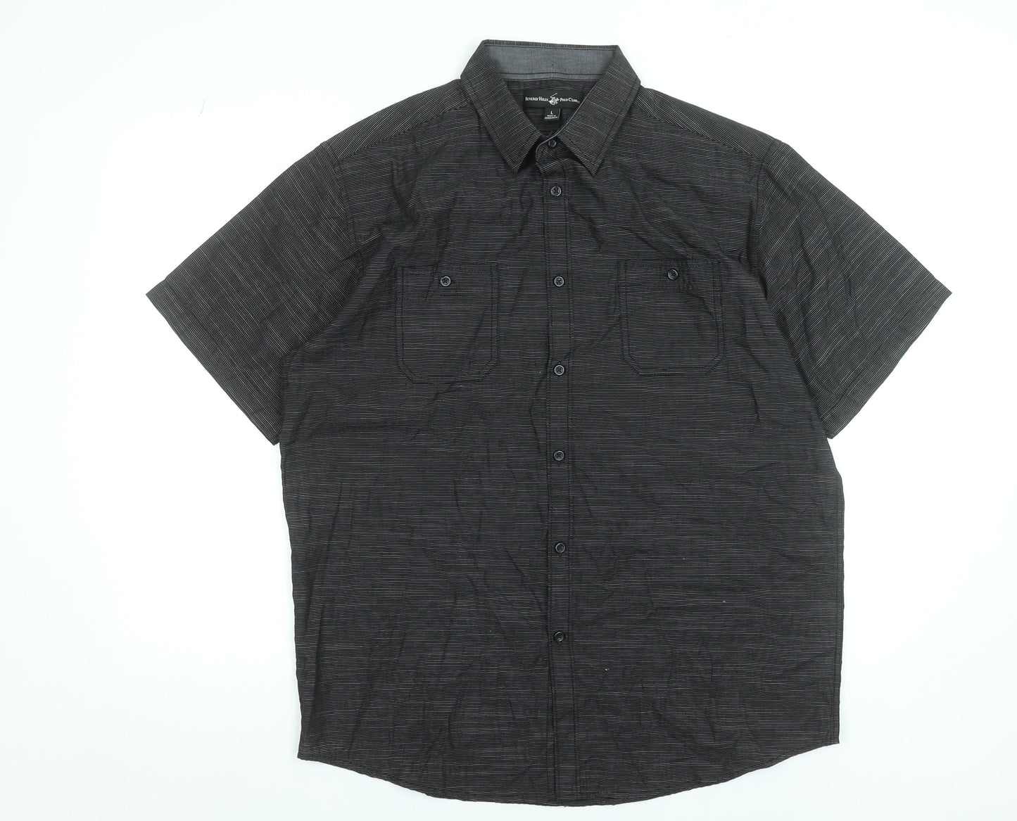 Beverly Hills Polo Club Men’s Black Striped Short Sleeve Button-Up Shirt Size L