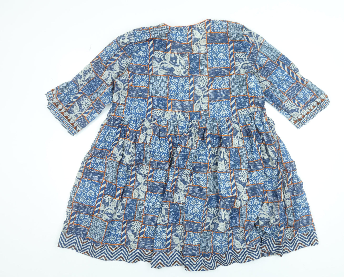 Generation Basic Women Blue Geometric A-Line Knee Length Cotton Dress Size 14