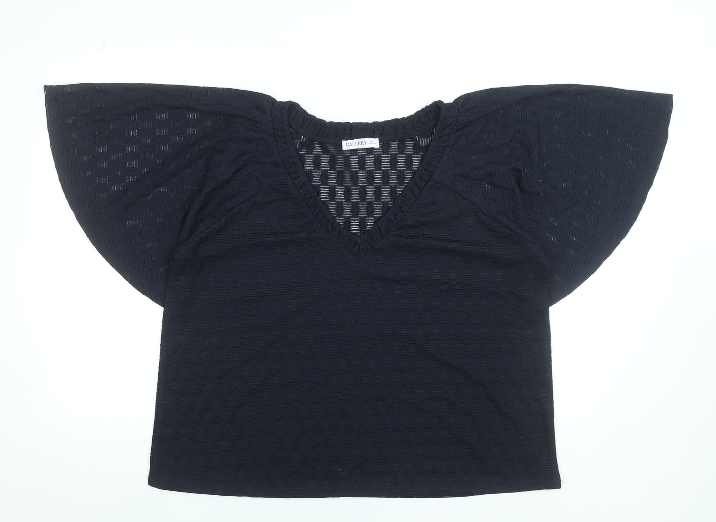 Gallery Women's Navy Blue V-Neck Flutter Sleeve Tunic Blouse Size L