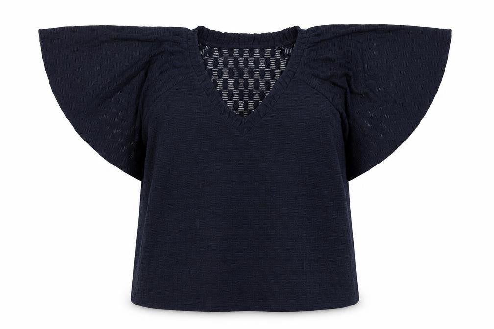 Gallery Women's Navy Blue V-Neck Flutter Sleeve Tunic Blouse Size L