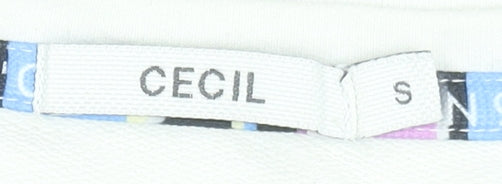 Cecil Women White Long Sleeve Cotton Blend Graphic T-Shirt Size S
