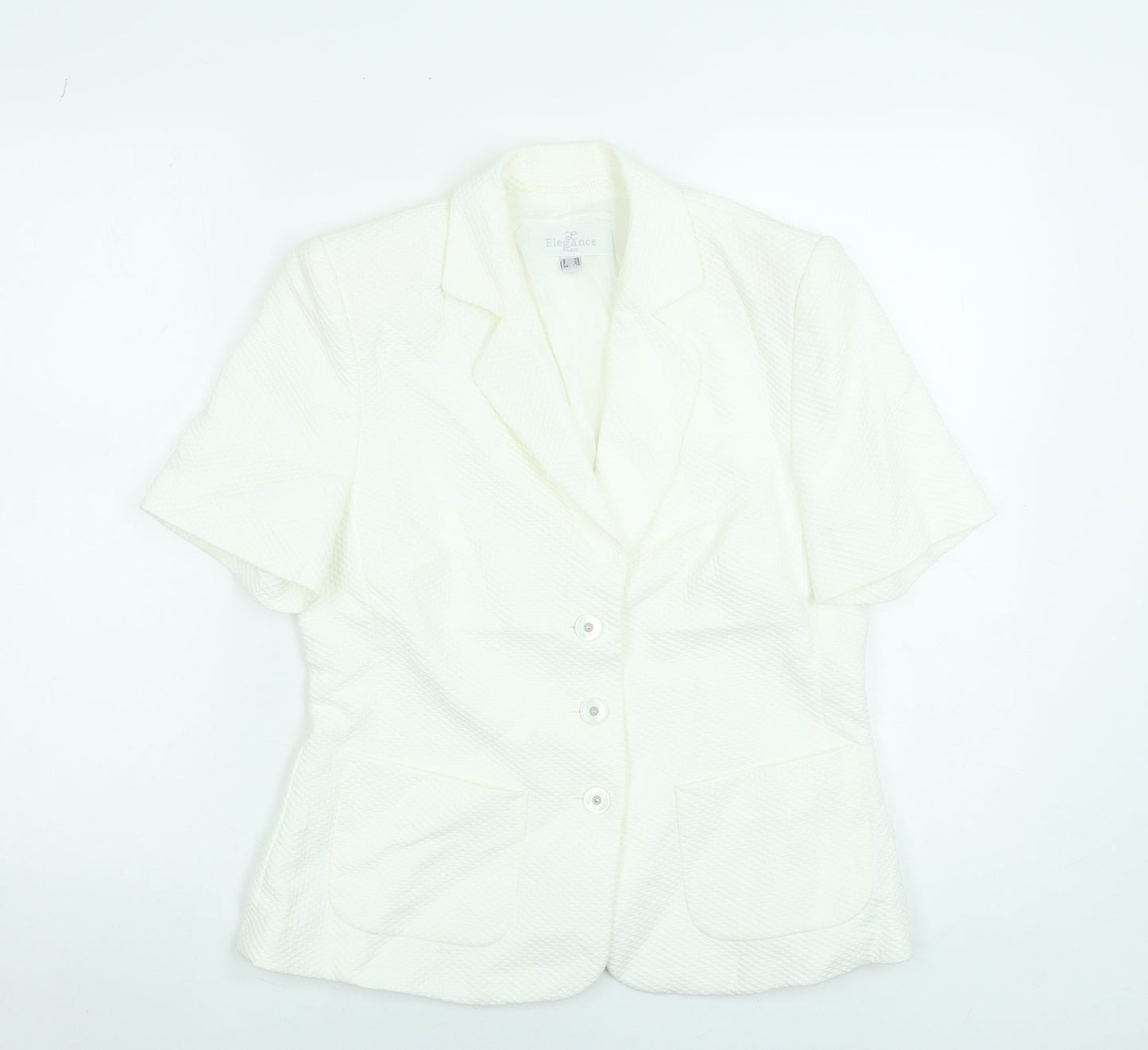 Élégance Paris Women's White Short Sleeve Blazer Size 14