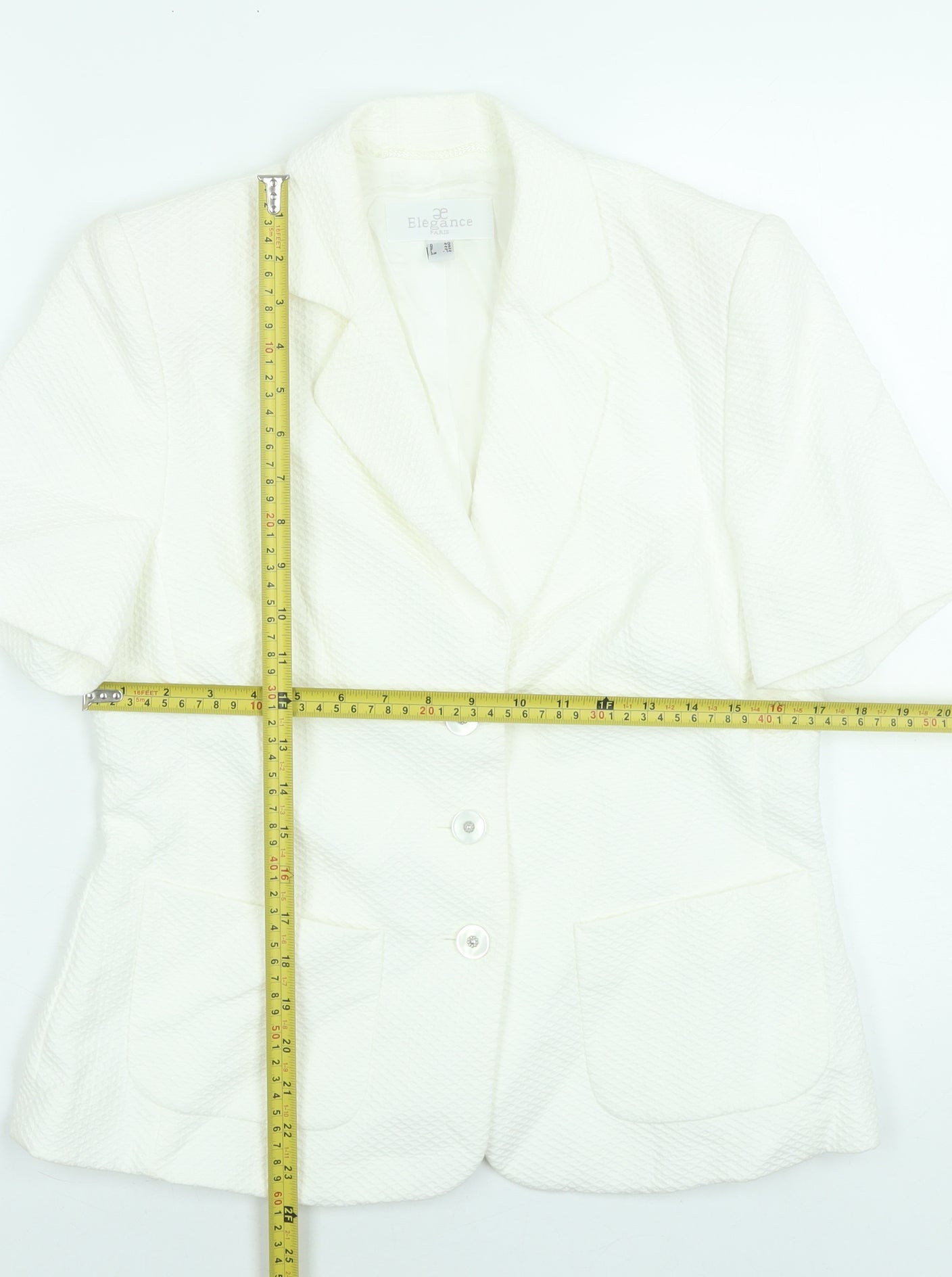 Élégance Paris Women's White Short Sleeve Blazer Size 14