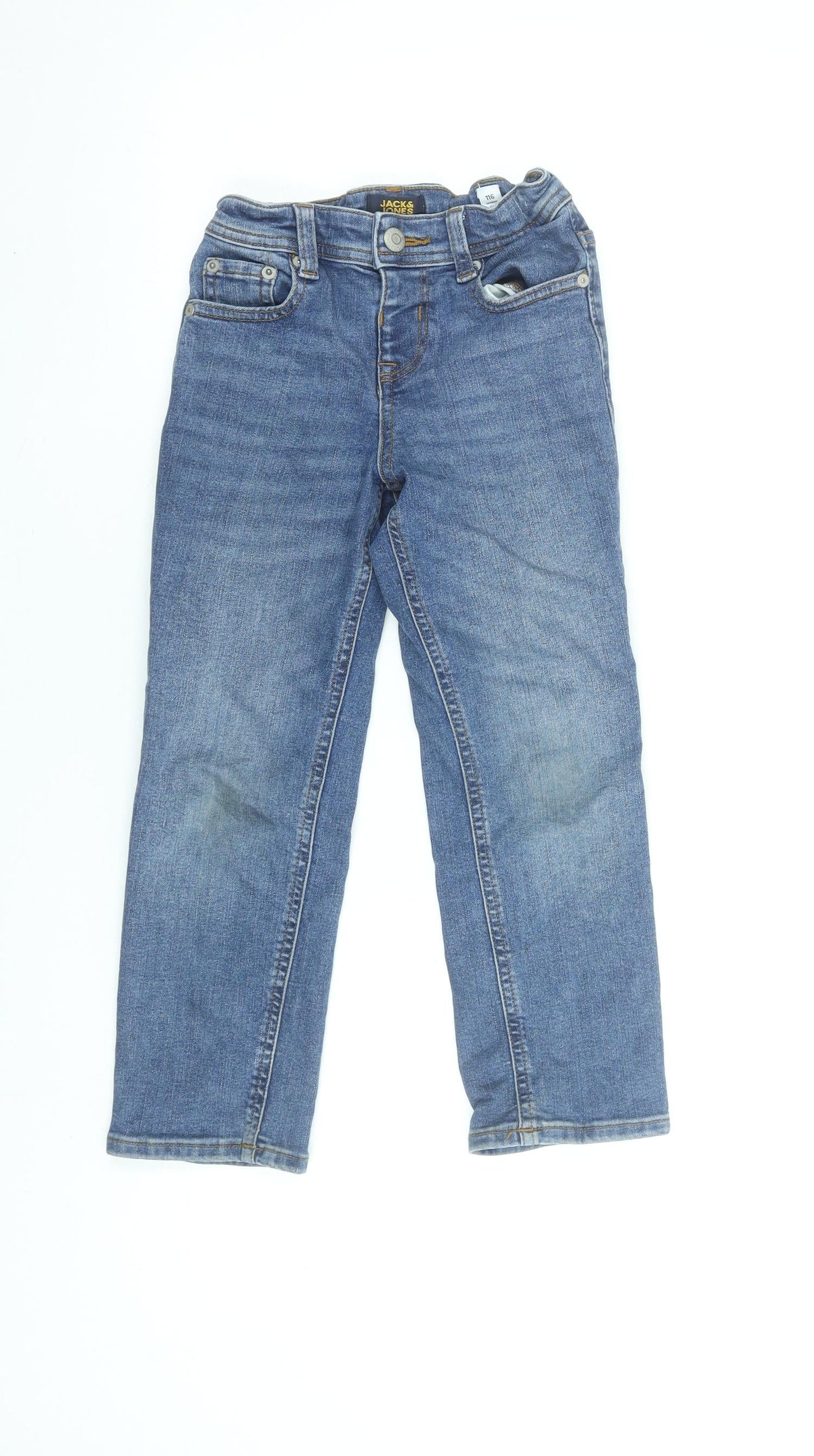 Jack & Jones Boys Blue Straight Denim Jeans 6 Years Adjustable Waist