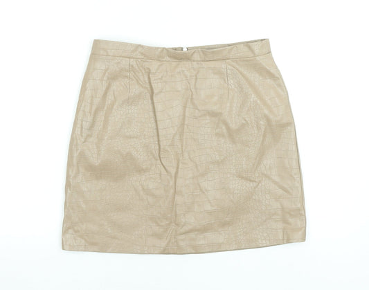 River Island Women Beige Faux Leather Croc Pencil Skirt Size 12