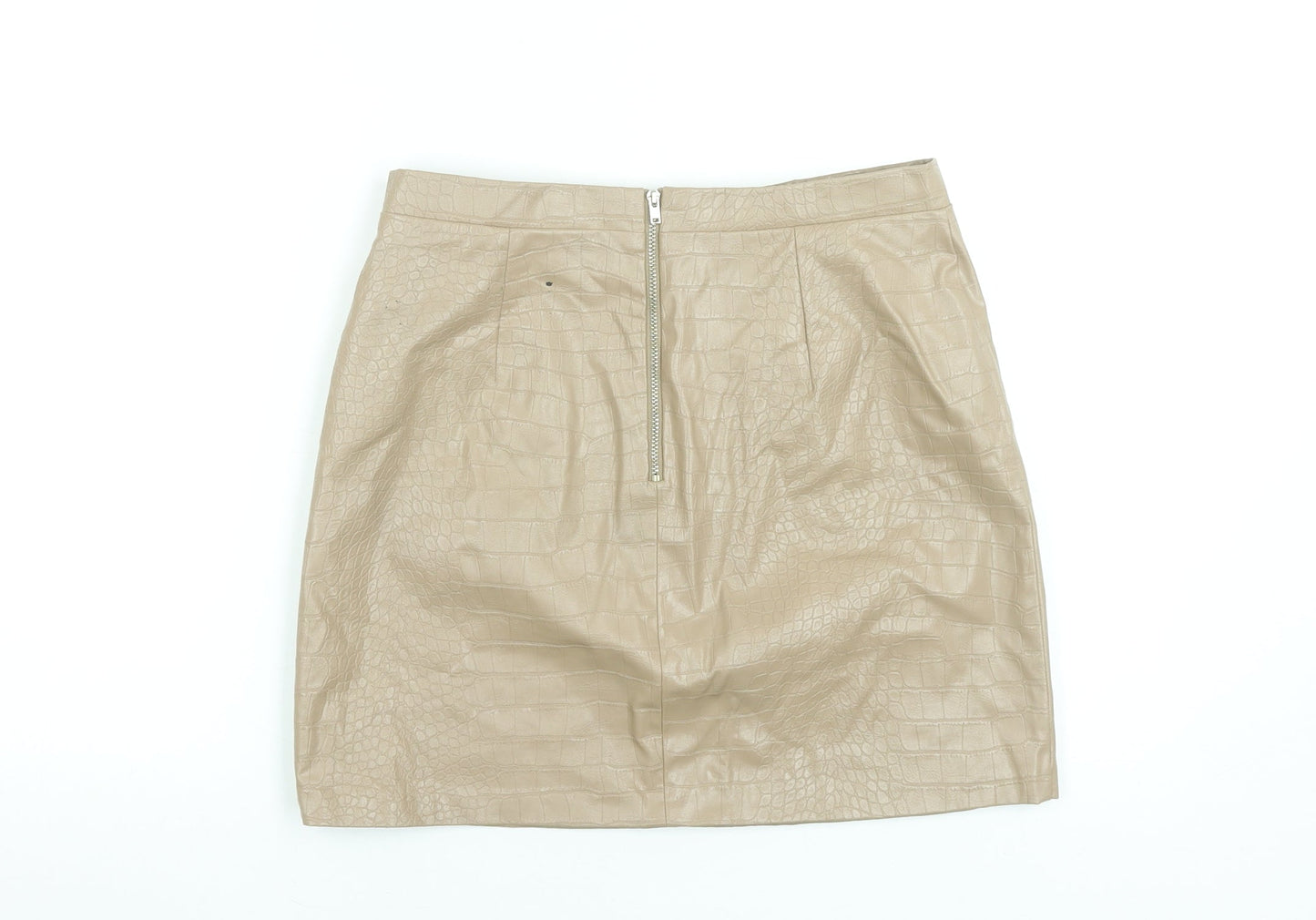 River Island Women Beige Faux Leather Croc Pencil Skirt Size 12