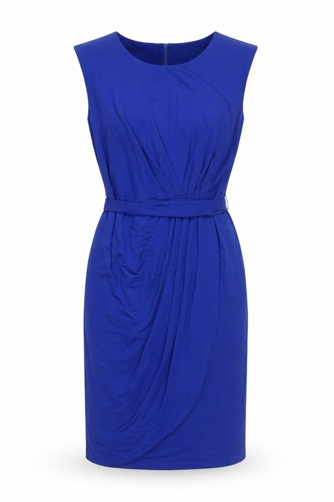 Fenn Wright Manson Women's Blue Size 12 Sheath Belted Knee Length Dress