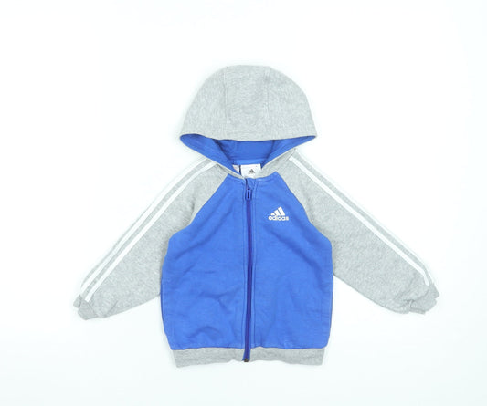 Adidas Unisex Baby Blue & Grey Hooded Track Jacket 12-18 Months Full Zip