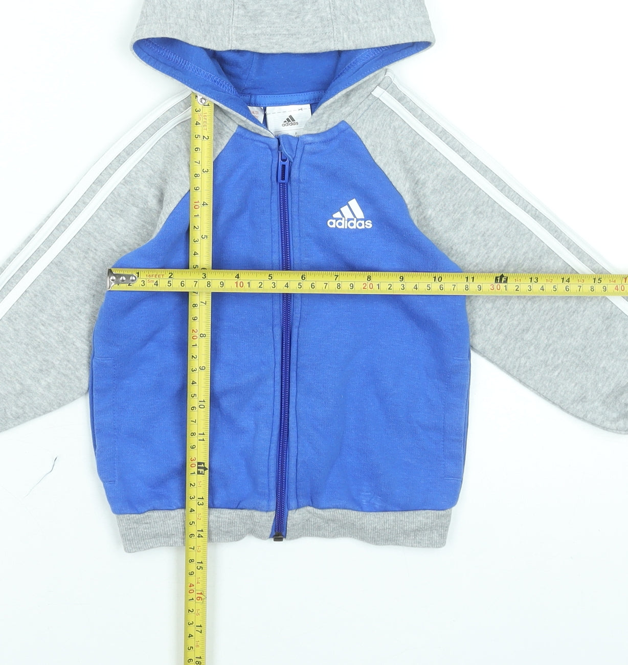 Adidas Unisex Baby Blue & Grey Hooded Track Jacket 12-18 Months Full Zip