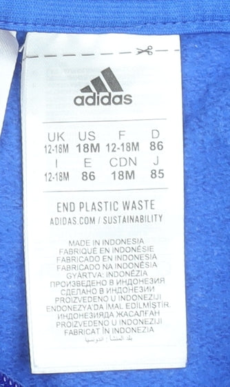 Adidas Unisex Baby Blue & Grey Hooded Track Jacket 12-18 Months Full Zip