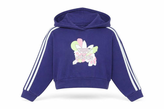 Adidas Girls Purple Cropped Pullover Hoodie 9-10 Years Graphic Print Sportswear