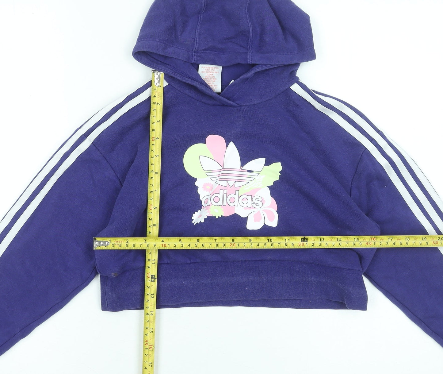 Adidas Girls Purple Cropped Pullover Hoodie 9-10 Years Graphic Print Sportswear