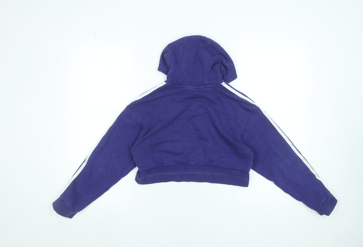 Adidas Girls Purple Cropped Pullover Hoodie 9-10 Years Graphic Print Sportswear