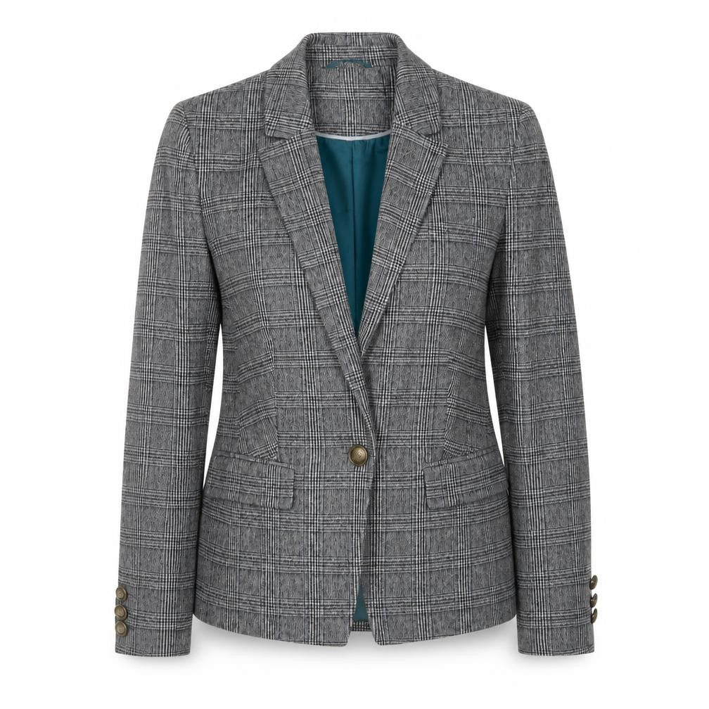 Marks and Spencer Women’s Grey Check Blazer Size 8 Classic Tailored Jacket