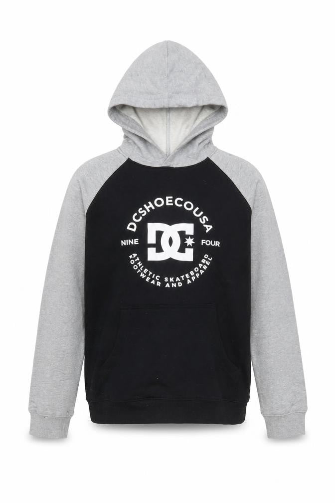 DC Shoes Boys Black Grey Pullover Hoodie Size 14 Cotton Skate Logo