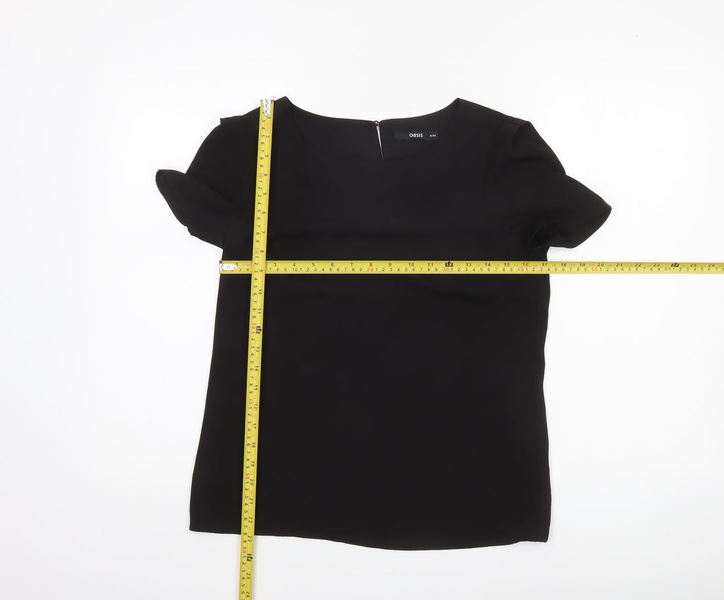 Oasis Women's Black Short Sleeve Square Neck Polyester Blouse UK 8