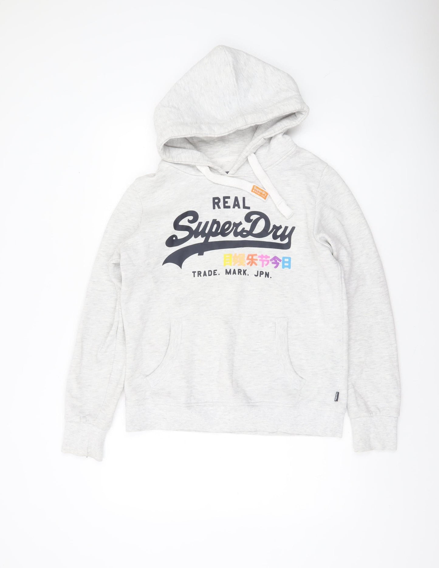 Superdry Women's Grey Hoodie UK 14 Pullover Logo Print Cotton Blend