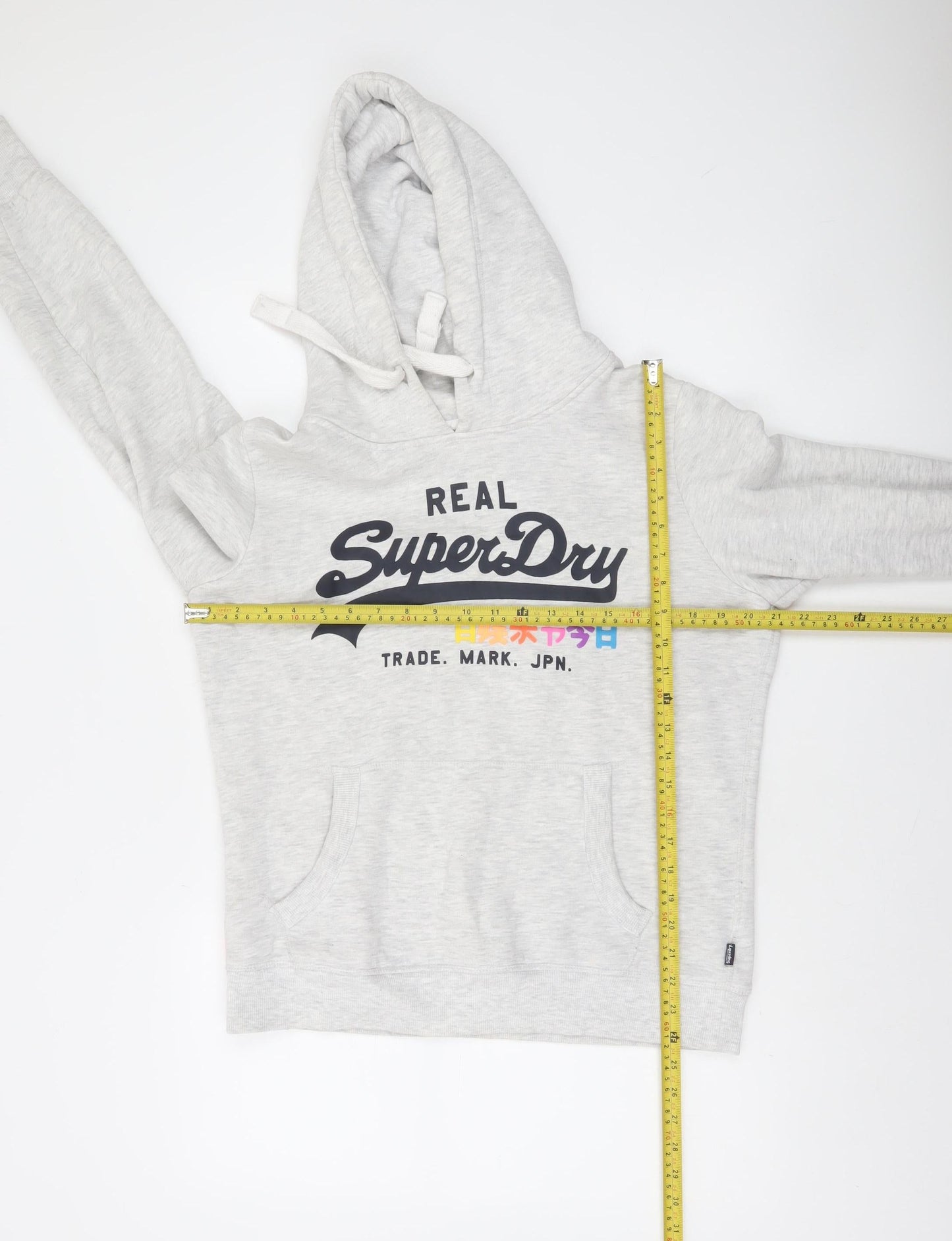 Superdry Women's Grey Hoodie UK 14 Pullover Logo Print Cotton Blend