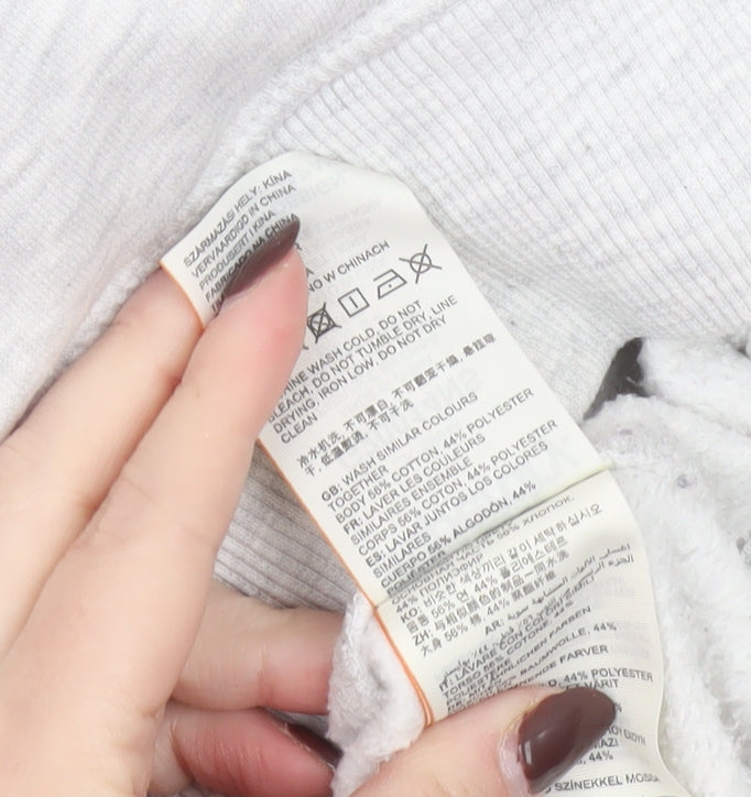 Superdry Women's Grey Hoodie UK 14 Pullover Logo Print Cotton Blend