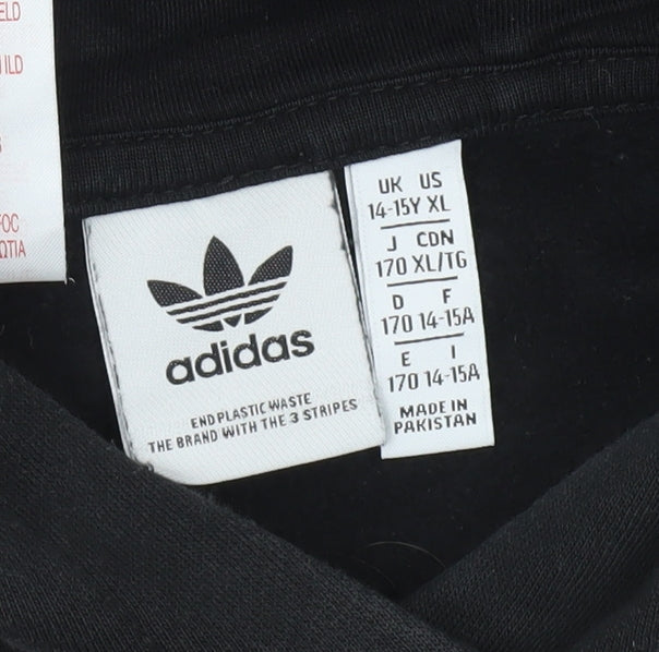 Adidas Girls Black Hoodie 14-15 Years XL Pullover Fleece Logo Sweatshirt