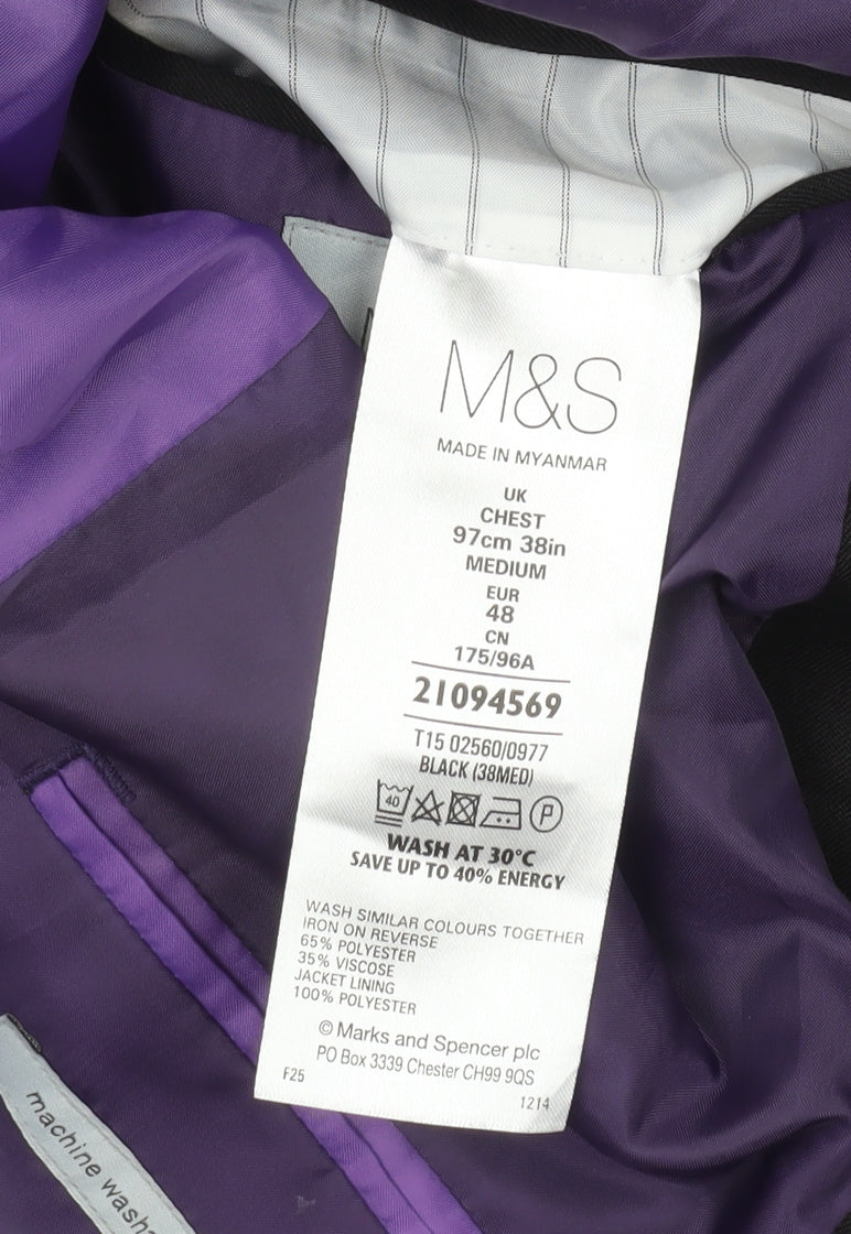 Marks and Spencer Men’s Black 38 Regular Fit Two Button Blazer