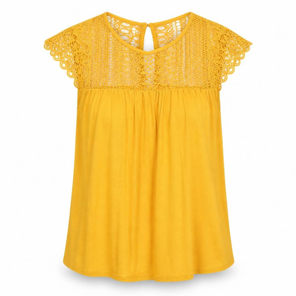 Front view of Papaya Woman Yellow Crochet Lace Blouse, size 10, Regular Fit