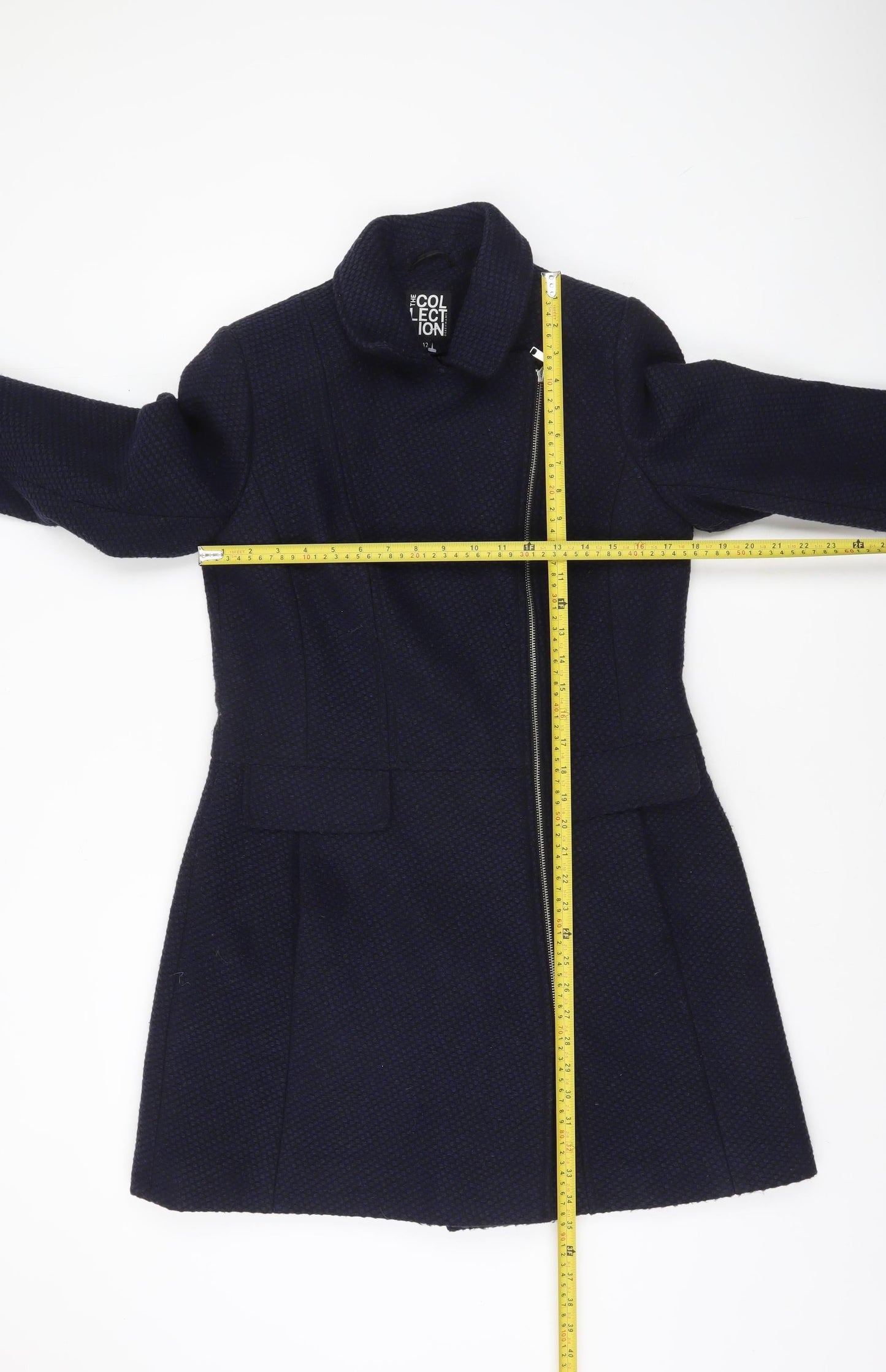 Debenhams The Collection Women's Blue Wool Blend Zip Overcoat Size 12